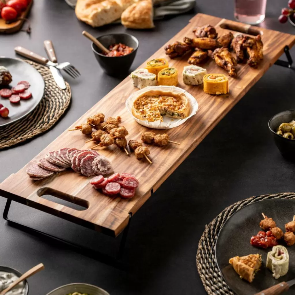 Bandeja de Servir Elegante Acacia Lux - Juego de Platos Presentación en Negro Ébano y Tono Natural | Diseño Moderno para Mesas con Estilo