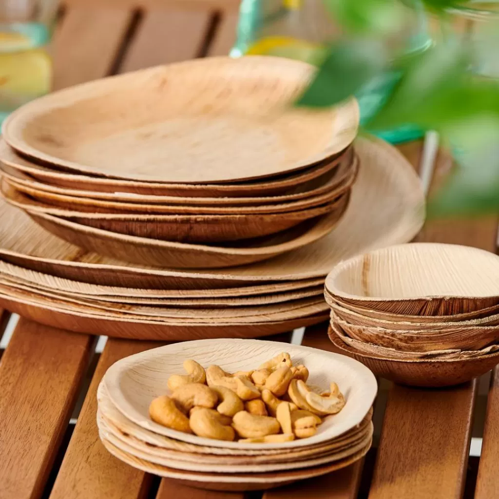 Juego de 6 platos ecológicos fabricados con hojas de areca - Diseño rústico y 100% biodegradable