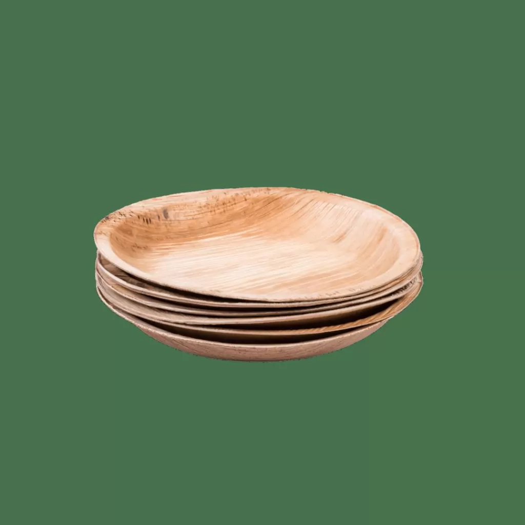 Juego de 6 platos ecológicos fabricados con hojas de areca - Diseño rústico y 100% biodegradable