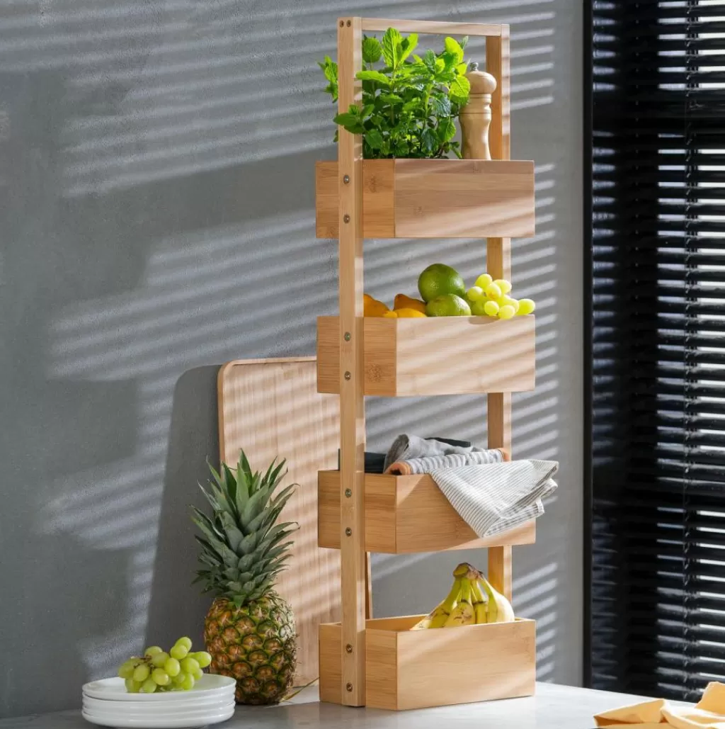 Estanterías Multiusos de Bambú Natural CASA BAMBOO - Organizadores Ecológicos para Pared 

(，，