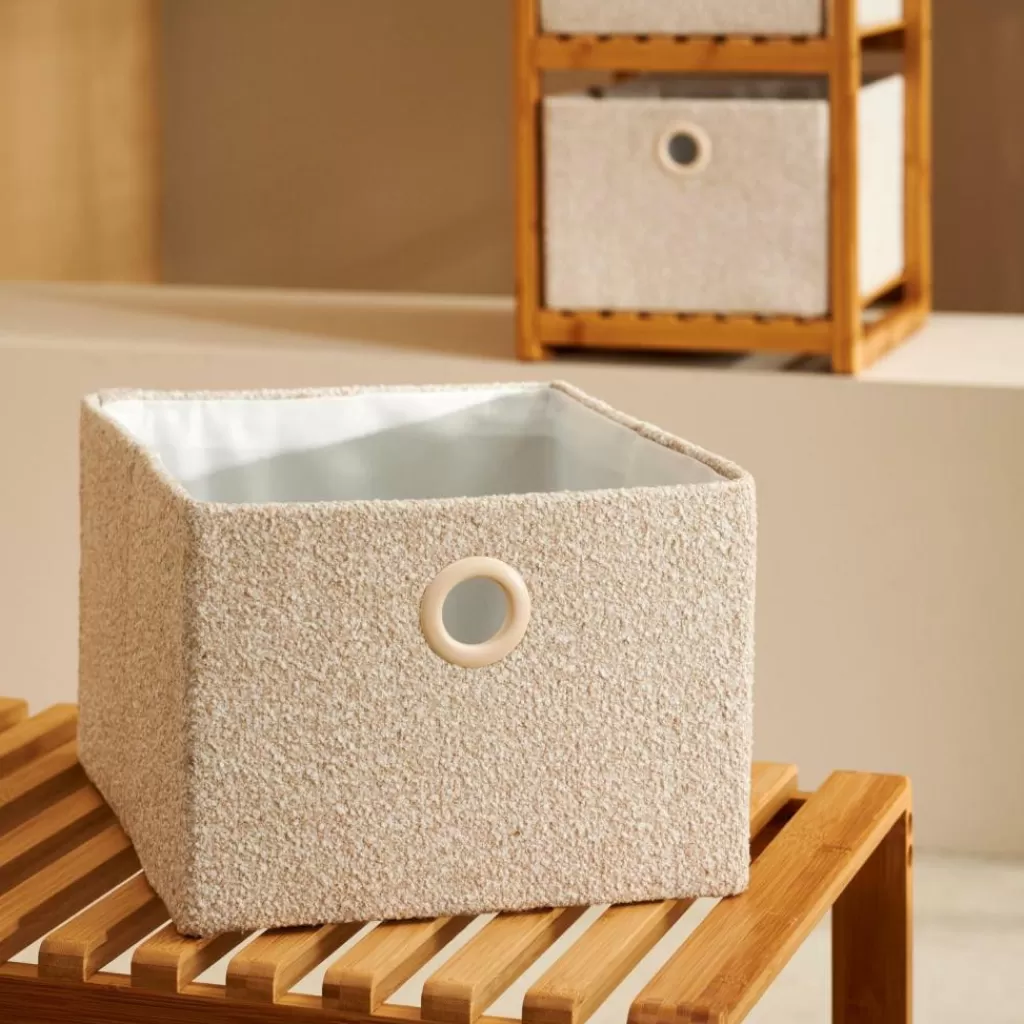 Cesto Organizador Multiusos Hogar Esencial - Tejido Bouclé Suave en Blanco Roto/Arena | Estilo Acogedor para Almacenamiento Práctico