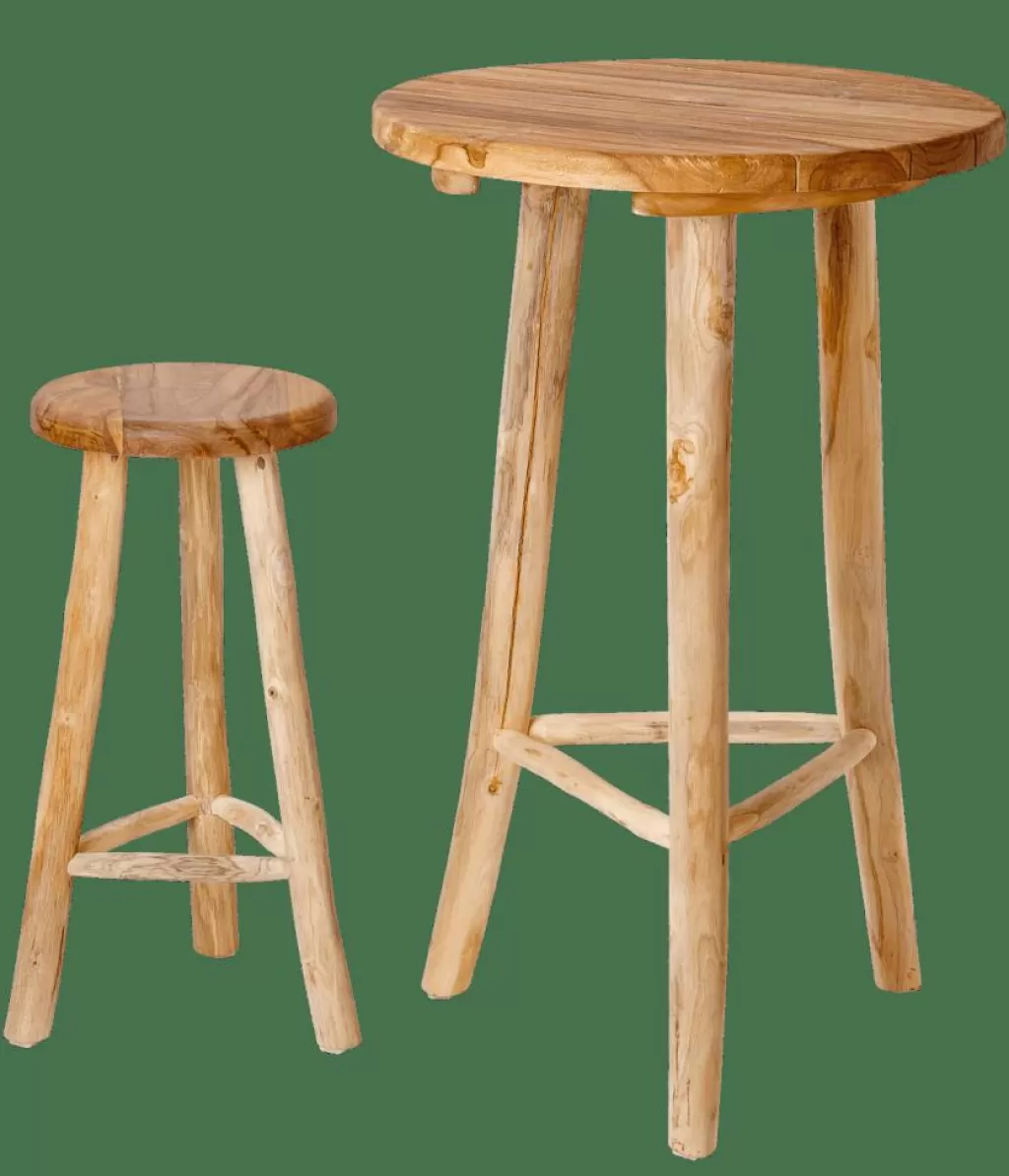 Mesa Alta Batang con Estante Integrado - Diseño Rústico en Madera Maciza para Bares