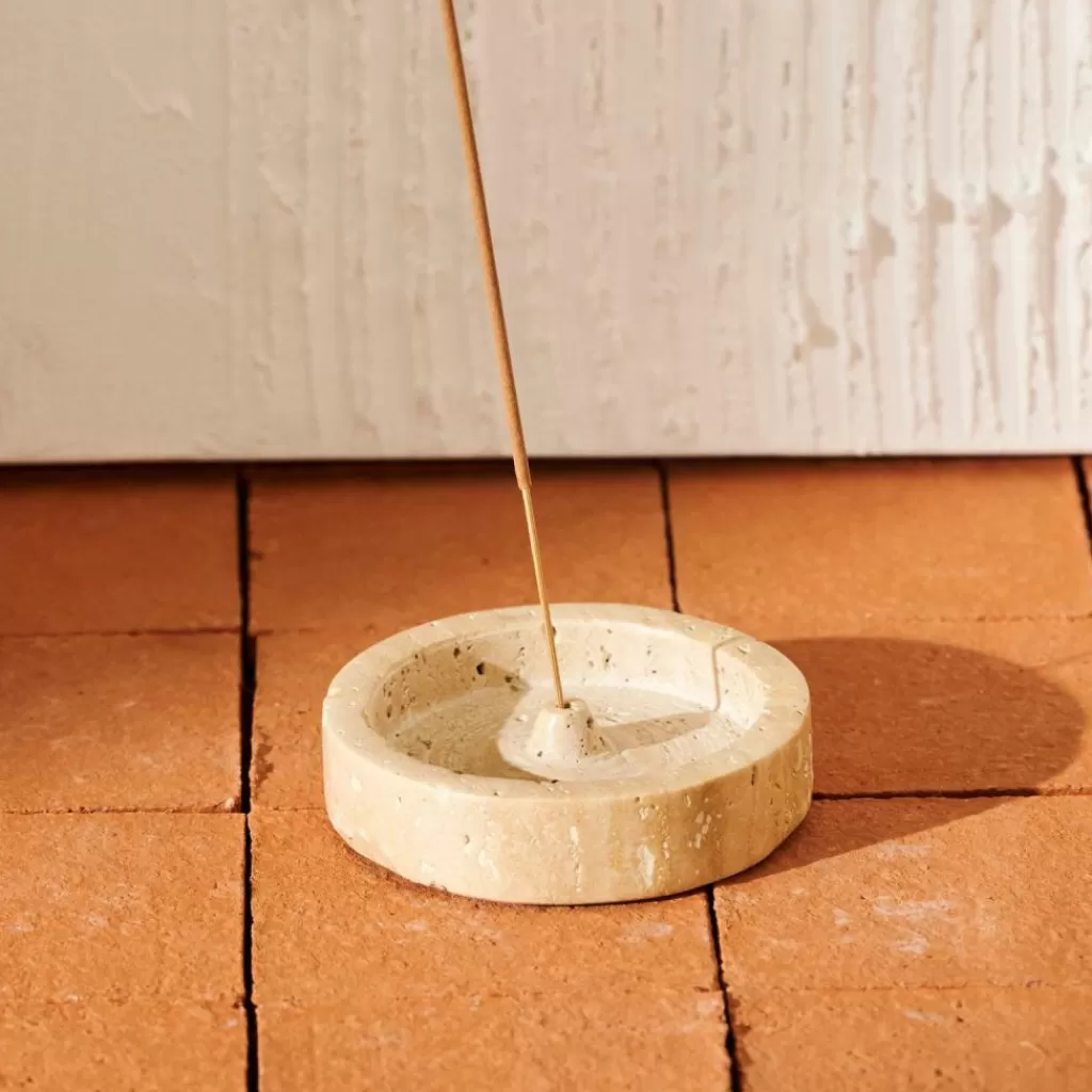 CASA ESCAPE - Difusor de Ambiente en Travertino Beige con Porta Sahumerios, Aromatizante Natural para Espacios Elegantes