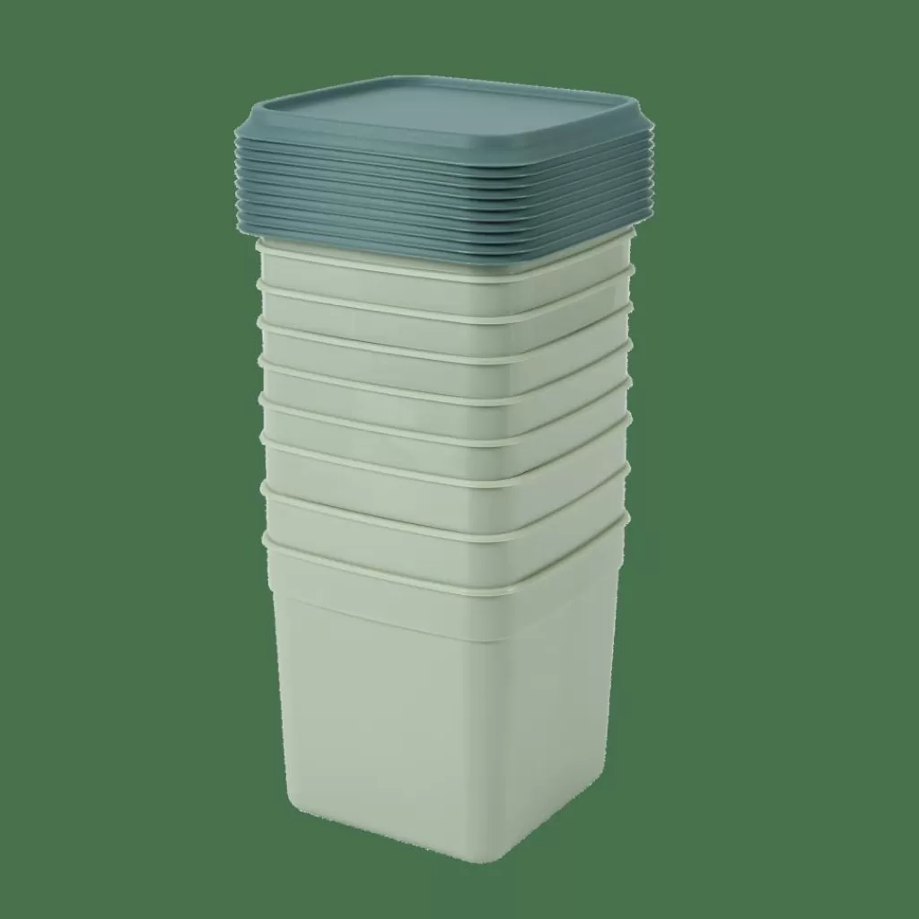 Juego Práctico de 10 Contenedores Herméticos para Congelador - Recipientes Duraderos para Alimentos en Tonos Menta Refrescante y Verde Oscuro Elegante