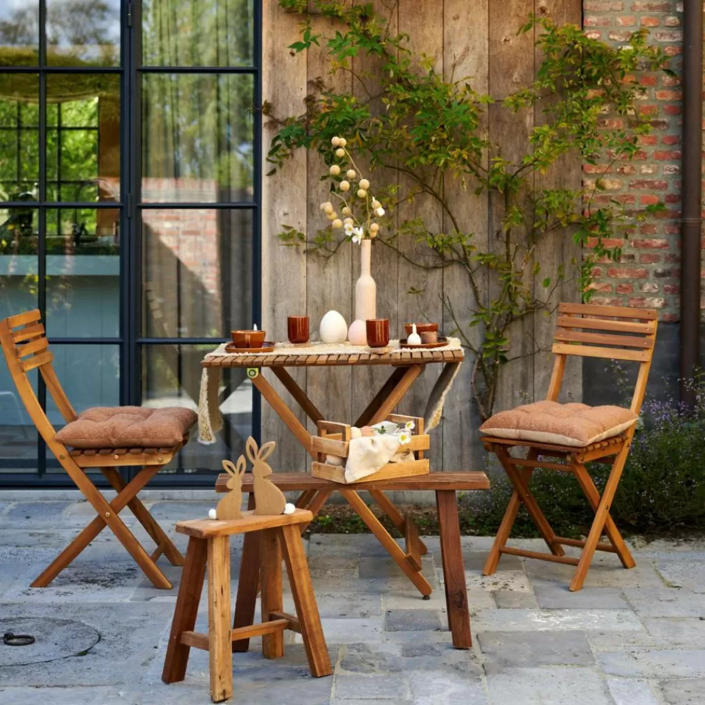 KOS - Juego de 2 Sillas Plegables para Terraza con Acabado Natural | Diseño Práctico y Moderno