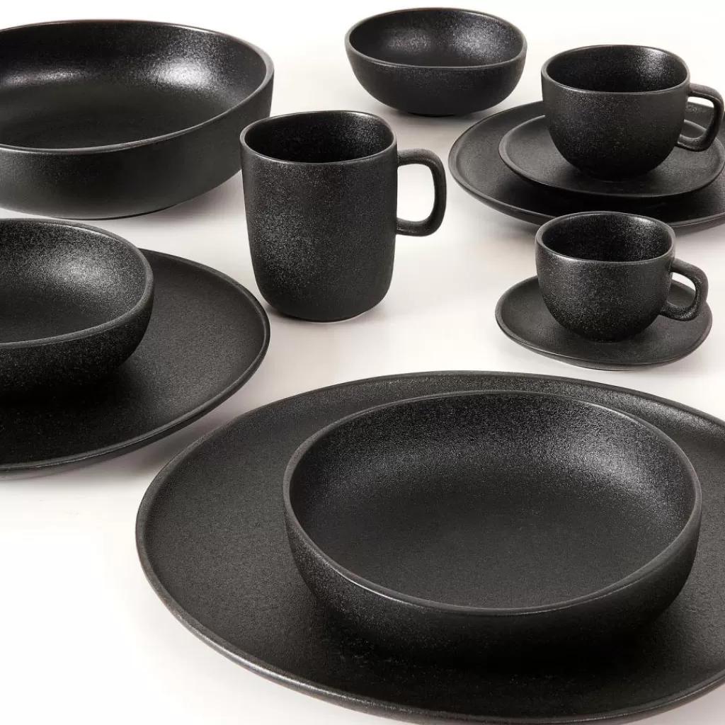 CASA MAGMA - Juego de Taza y Plato para Café Espresso en Negro Elegante - Incluye Recipiente de 110 ml