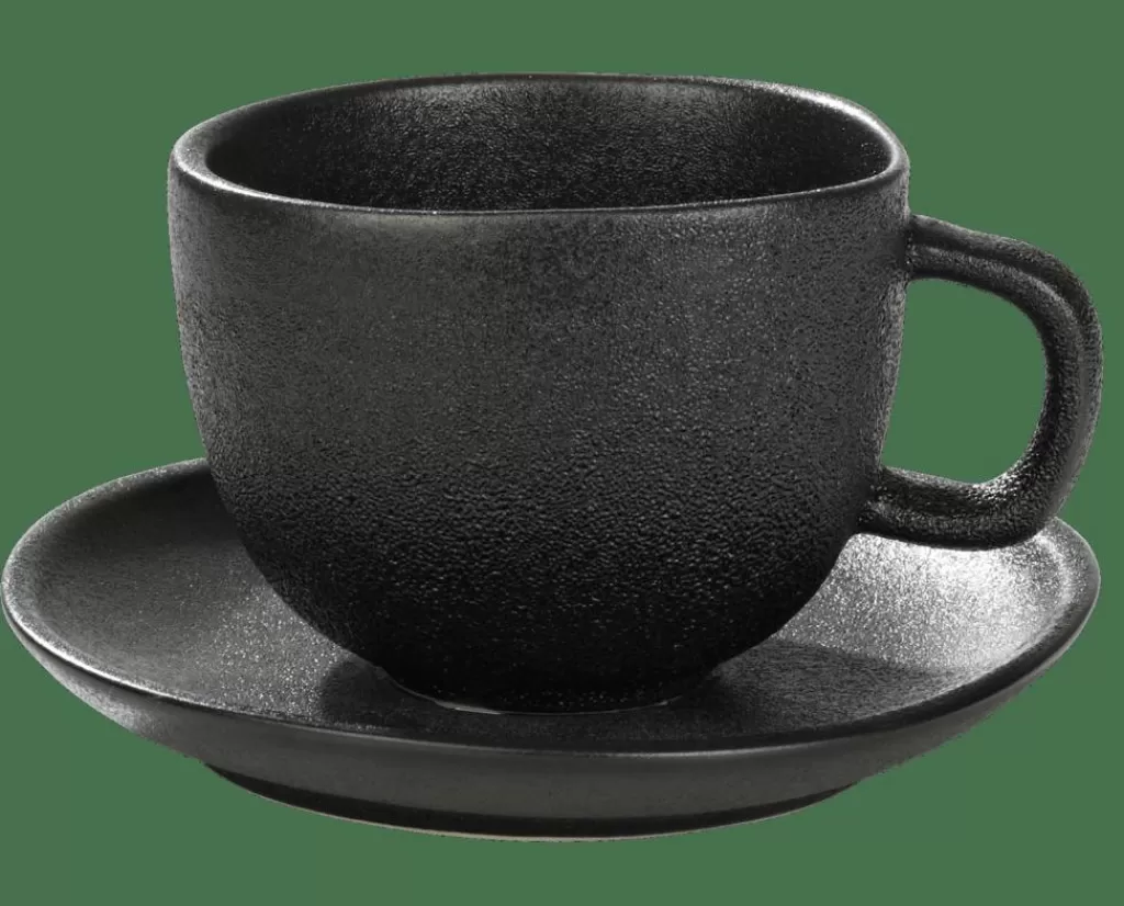 CASA MAGMA - Juego de Taza y Plato para Café Espresso en Negro Elegante - Incluye Recipiente de 110 ml
