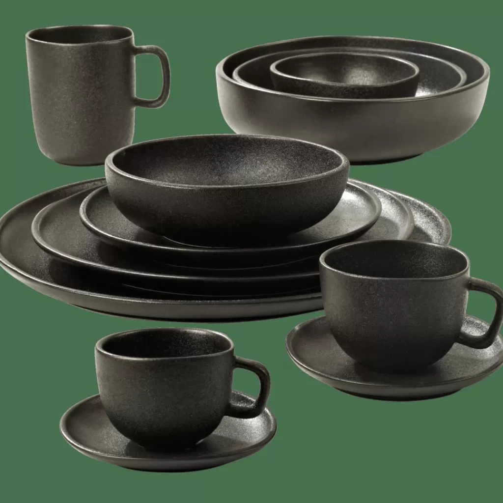 CASA MAGMA - Juego de Taza y Plato para Café Espresso en Negro Elegante - Incluye Recipiente de 110 ml