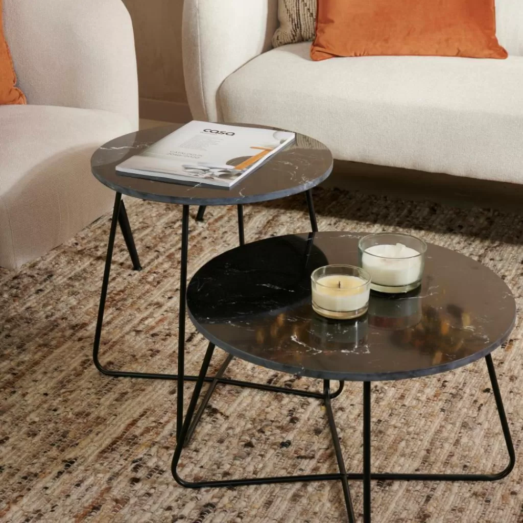 Mesita Auxiliar CASA MARBO con Diseño en Mármol Moderno - Ideal para Salón
