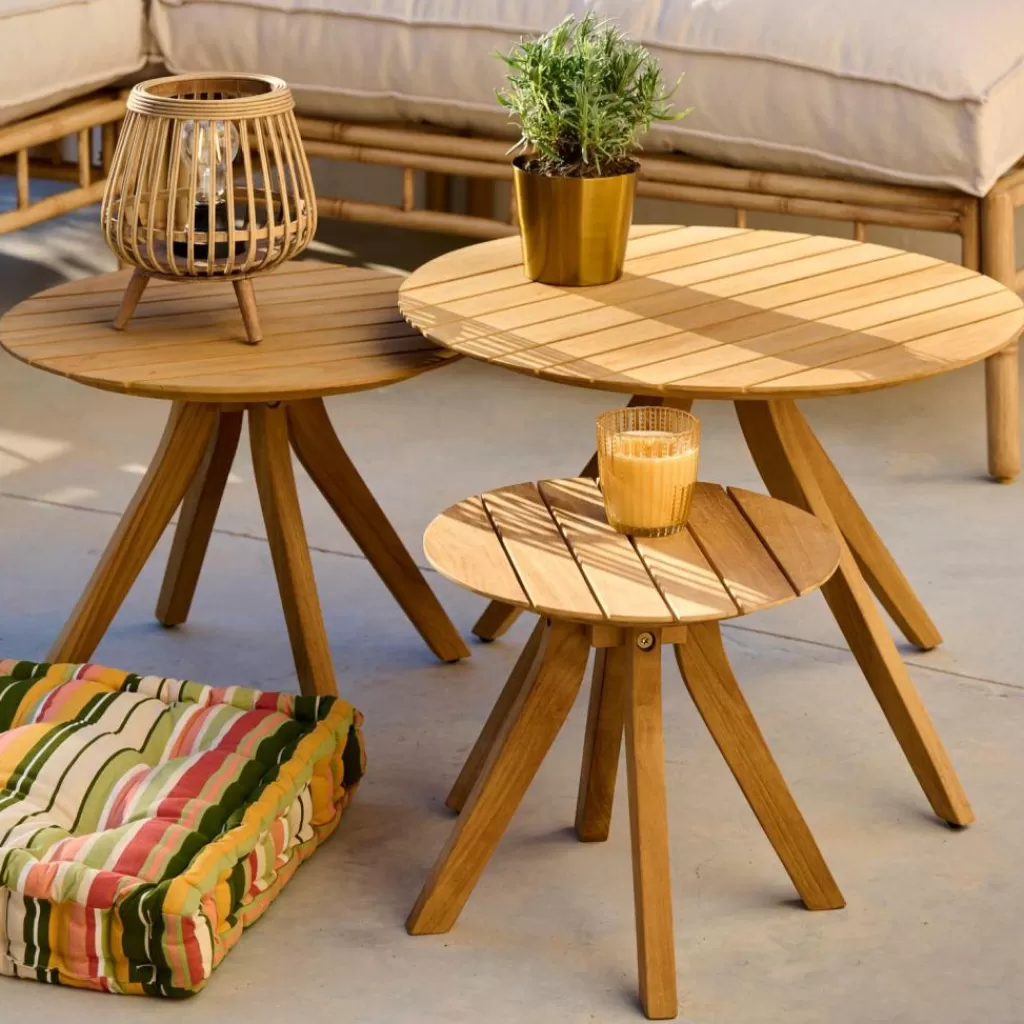 CASA MARROW - Juego de Mesa y Mesitas para Jardín con Estilo Natural | Diseño en Madera Maciza para Exteriores Acogedores