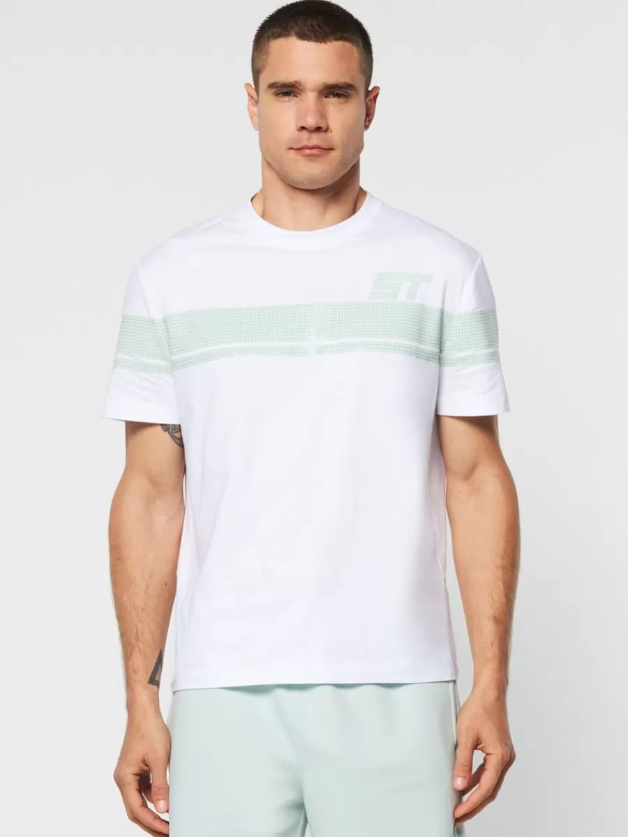 Sergio Tacchini - Camiseta Transpirable Perforada con Estilo Playa, Diseño en Spray Marino (Conjunto Coordinado)