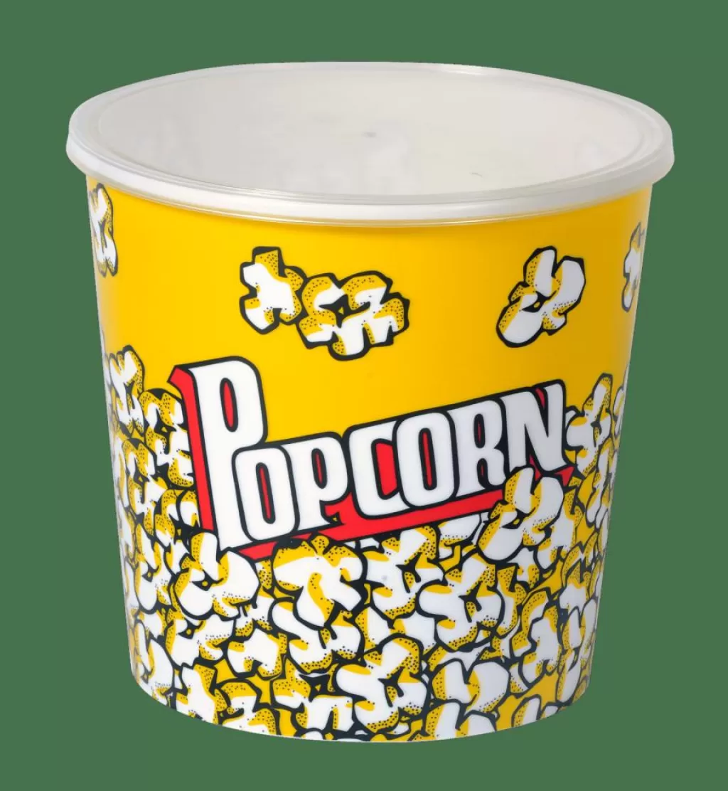 Cubeta Reutilizable para Palomitas con Tapa Ajustable - Juego de 4 Recipientes Multicolor Casa Popcorn (Capacidad 15L)