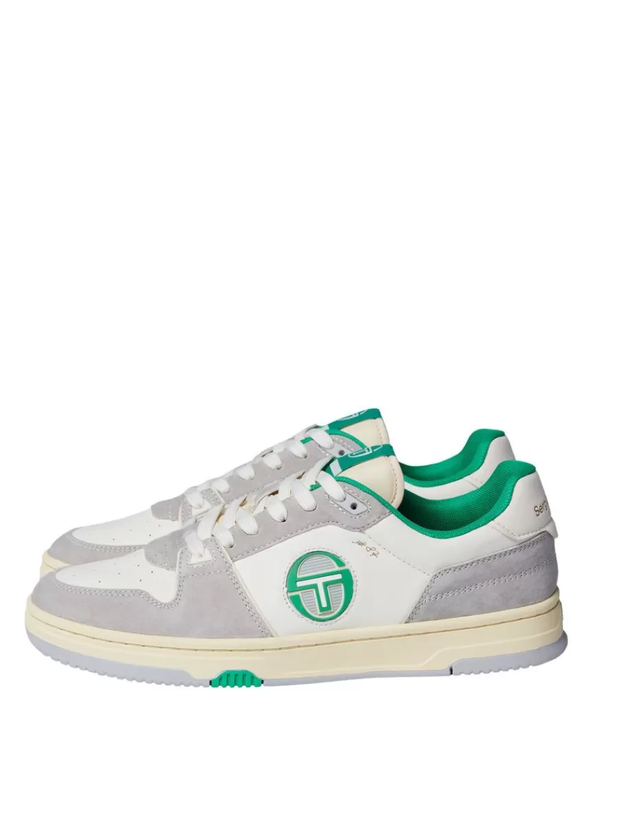Sergio Tacchini Zapatillas Prime Shot - Edición Especial en Blanco Vintage con Detalles en Aceite de Almendras y Toques de Verde Neon. ¡Estilo Único!