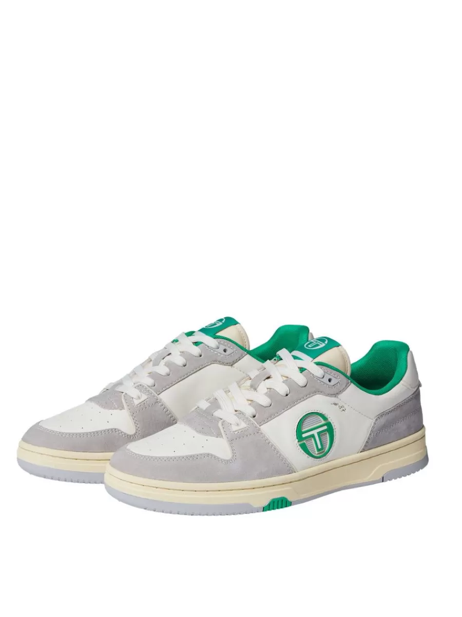 Sergio Tacchini Zapatillas Prime Shot - Edición Especial en Blanco Vintage con Detalles en Aceite de Almendras y Toques de Verde Neon. ¡Estilo Único!