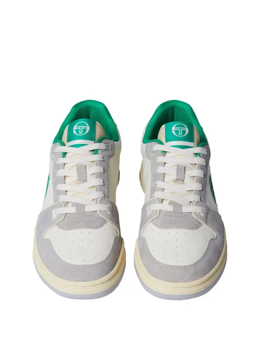 Sergio Tacchini Zapatillas Prime Shot - Edición Especial en Blanco Vintage con Detalles en Aceite de Almendras y Toques de Verde Neon. ¡Estilo Único!