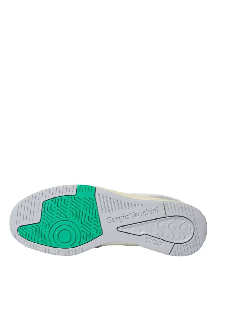 Sergio Tacchini Zapatillas Prime Shot - Edición Especial en Blanco Vintage con Detalles en Aceite de Almendras y Toques de Verde Neon. ¡Estilo Único!