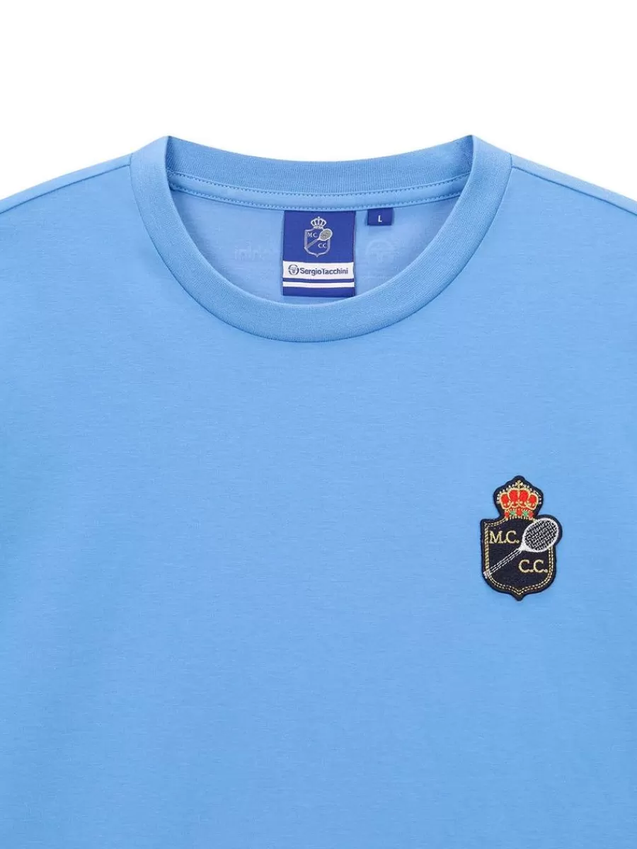 Camiseta Clásica Sergio Tacchini Rally Mch - Azul Cielo para Hombre, Algodón Premium con Estilo Deportivo