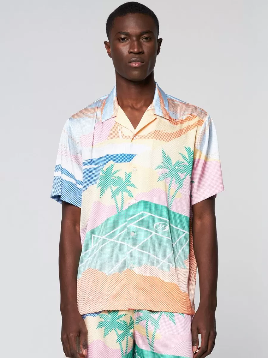 Camisa casual Sergio Tacchini para verano - Verde menta con estampado tropical, conjunto coordinado