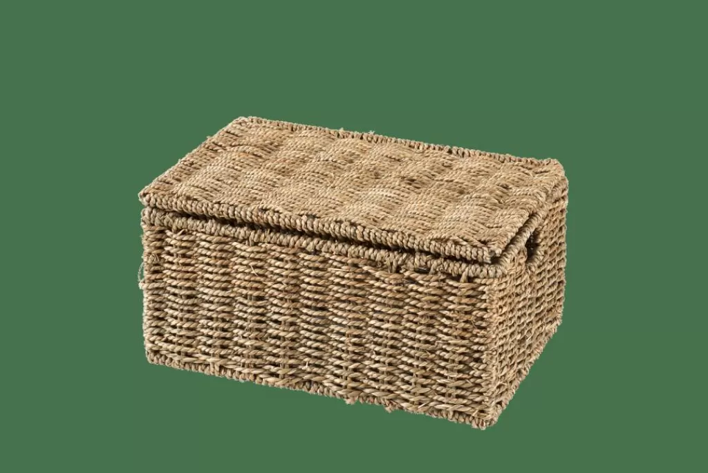 Cesto Organizador Mediano CASA SEAGRASS - Capacidad Multiusos con Tapa Tejida Artesanal, Diseño Natural para Almacenamiento en Hogar