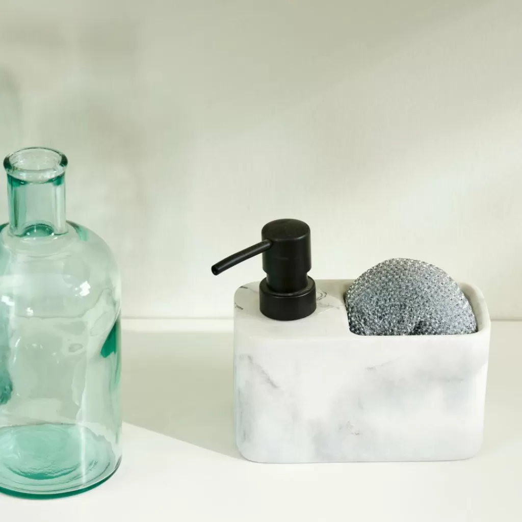 Dispensador de Jabón con Esponja Incorporada - Negro/Blanco para Lavado Diario de Vajillas - Diseño Funcional Casa Shadow

（，