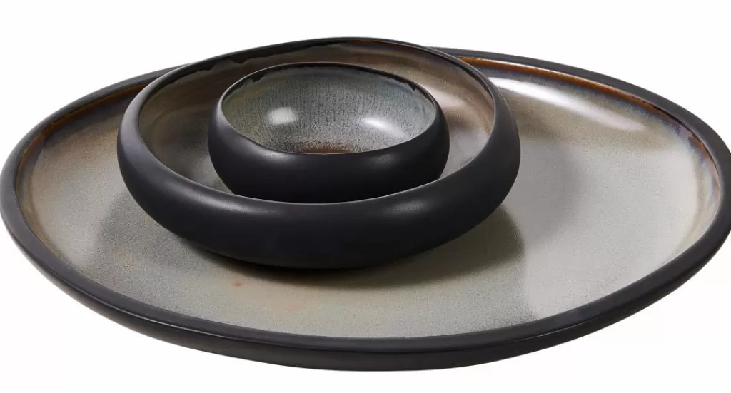 Platos de Pizarra Modernos CASA SLATE - Juego de Vajilla en Negro Intenso