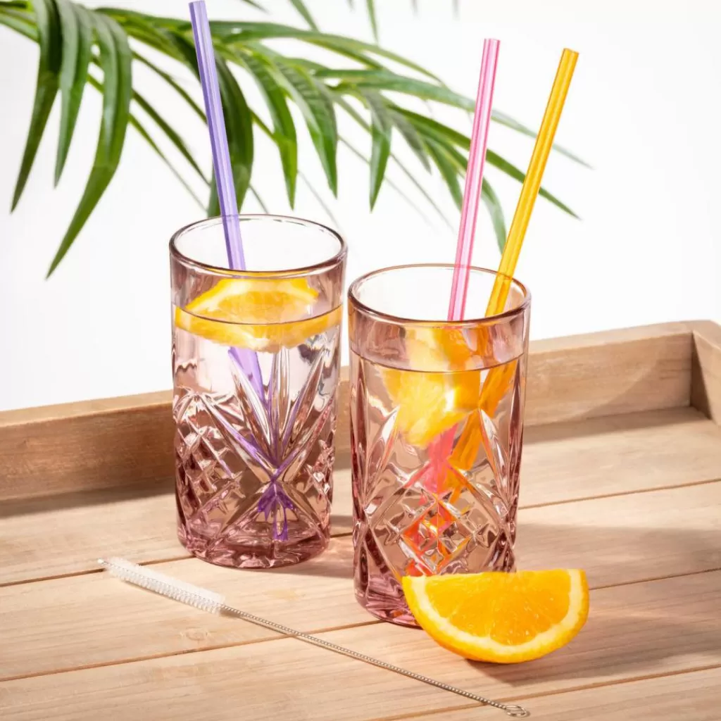 Juego de 6 Pajitas Reutilizables CASA SLURP - Combinación Vibrante en Naranja, Violeta y Fucsia para Cócteles Creativos, Fiestas y Hogar, Diseño Duradero con Estilo Divertido