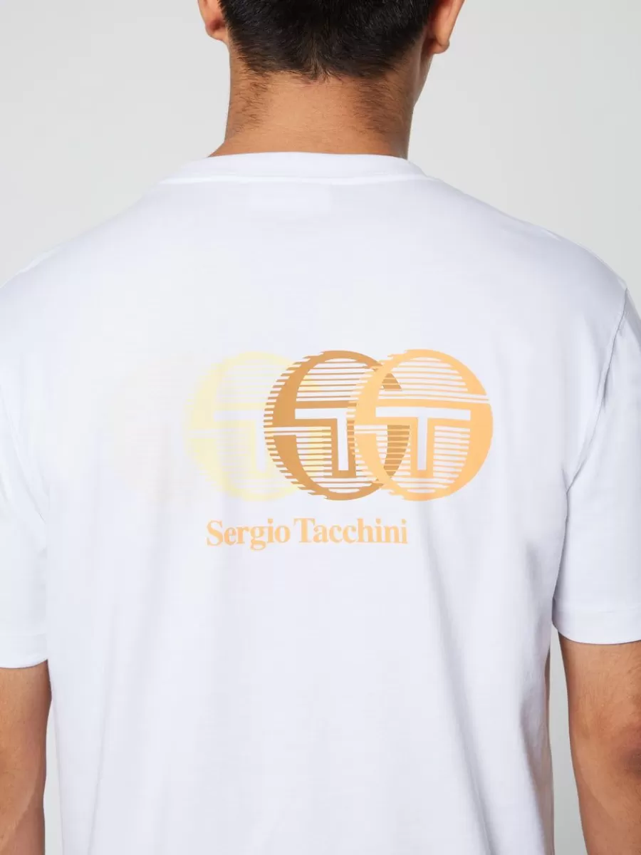 Camiseta Tenda Sergio Tacchini - Blanco Puro con Detalles en Naranja Mandarina (Colección Esenciales)