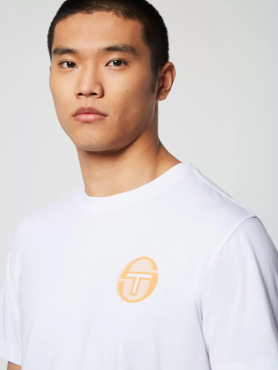 Camiseta Tenda Sergio Tacchini - Blanco Puro con Detalles en Naranja Mandarina (Colección Esenciales)