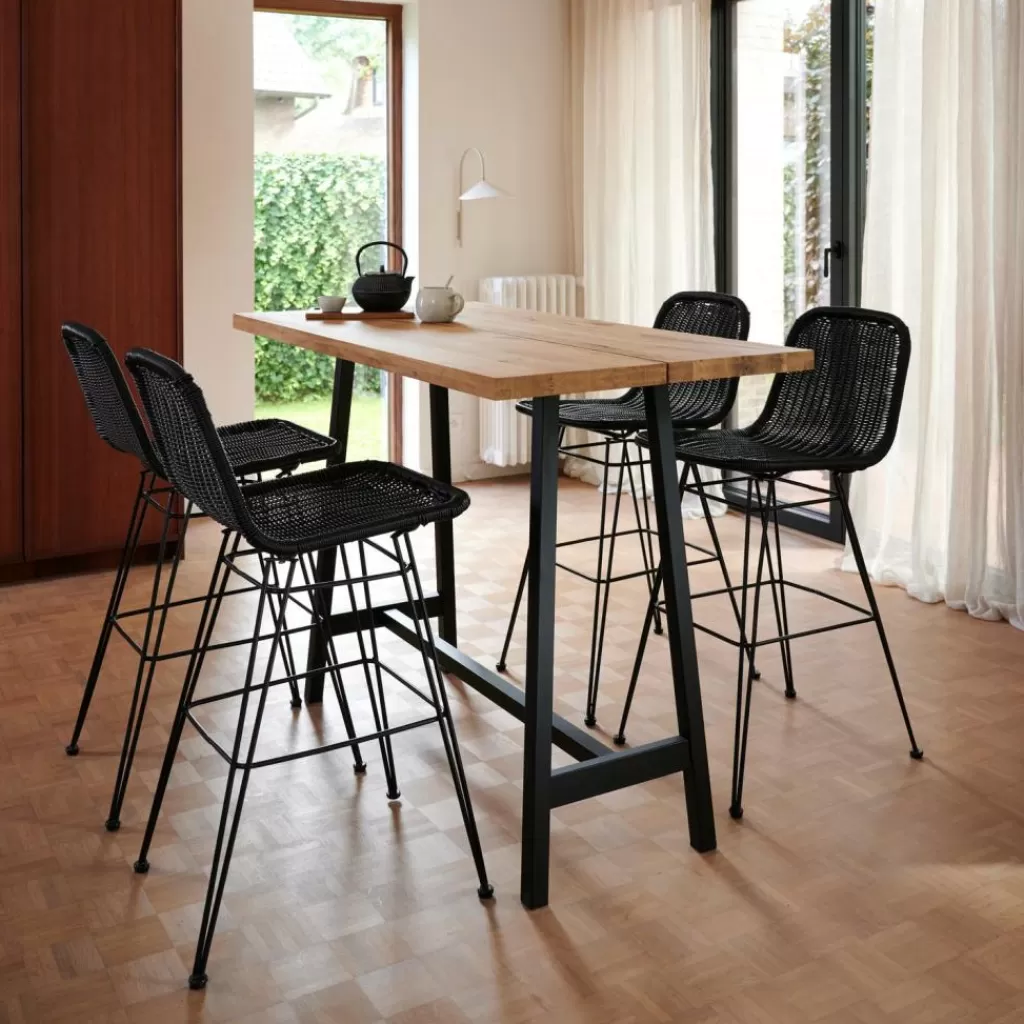 Sillas Altas de Diseño Elegante CASA VIENNA - Modelo Bar y Terraza en Negro Intenso, Asientos Resistentes para Interior y Exterior