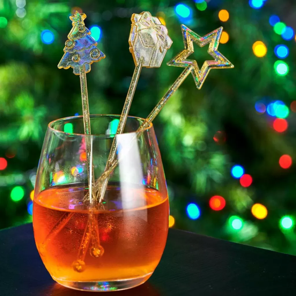 Juego Elegante de 12 Agitadores para Cocteles - 3 Diseños en Dorado y Cristal, Accesorios Premium para Mixología