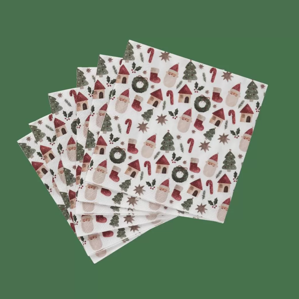 Juego de 20 Servilletas Navideñas Multicolor - Diseños Alegres para Ambiente Festivo y Decoración de Mesa